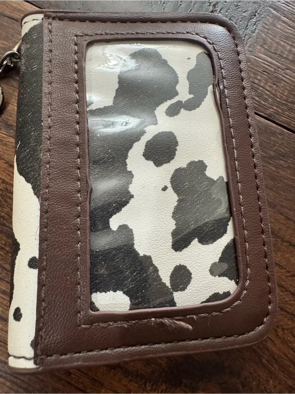 Steve Madden Brown & White Cow Print Card Holder Keychain